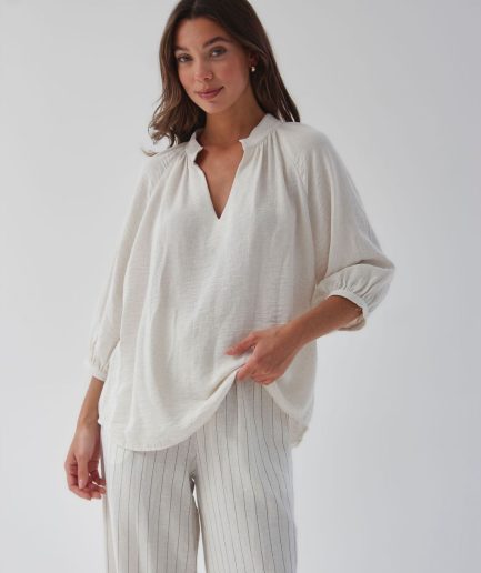 Blusa Lino Cuello Mao